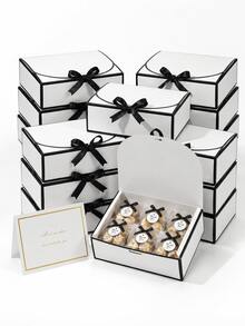 10pcs Magnetic-Closure Gift Box With Platinum Trim, Featuring A Black Satin Ribbon And A White Greeting Card; Foldable Rigid Gift Box Perfect For Weddings, Bridesmaid Invitations, Birthdays, Valentine's Day Gift - Platinum - View 1