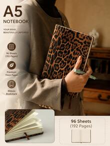A5 Leopard Print Notebook, 96 Pages Hardcover Journal, Beautiful Animal Print Diary, Suitable For Writing, Studying, Office, School Supplies, Cute Animal Pattern Hardcover Notebook - A - View 6