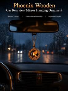 1 pieza Adorno colgante para espejo retrovisor de coche con diseño de fénix, decoración colgante redonda, patrón de fénix de llamas, cuerda ajustable, accesorio de decoración interior de coche - A - Ver 4