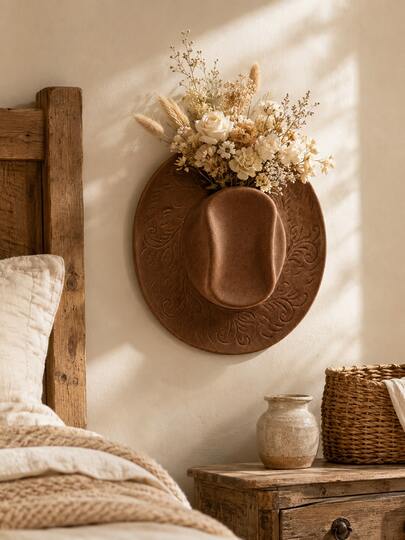 Decoración de pared colgante de sombrero de vaquero occidental vintage, acento de pared floral rústico, decoración del hogar de granja de campo para dormitorio, sala de estar, pasillo, entrada, decoración con temática occidental