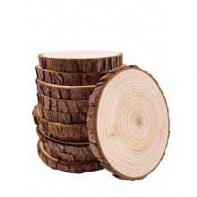 Set de 10 rebanadas de madera natural sin terminar con corteza, de 4,0-4,7 pulgadas de diámetro, kits de artesanía de madera, artesanías redondas, decoraciones navideñas, manualidades DIY con corteza para artesanías rústicas de boda - color madera - Ver 10