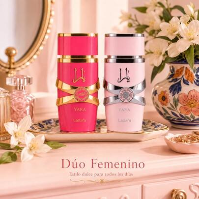 Lattafa Yara + Yara Candy Set de 2 Perfumes para Mujer, Eau de Parfum 100 ml c/u, Aroma Dulce Floral y Afrutado, Ideal para Regalo y Uso Diario