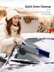 2-In-1 Car Snow Brush And Ice Scraper, Extendable Winter Windshield Cleaning Tool With Foam Handle, Portable Car SUV Truck Snow Brush, Winter Car Essential - A - View 3