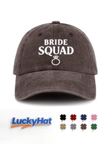 1 pieza Gorra de béisbol vintage lavada para mujer - Lema "BRIDE SQUAD" & Estampado de anillo de diamante - EQUIPO - Ver 7