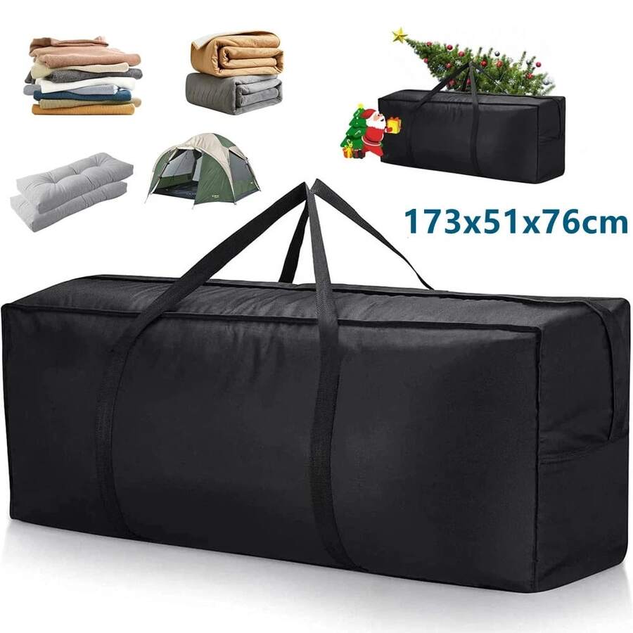 Aufbewahrungstasche Schutzhülle, Schutzhülle für Auflagen Wasserabweisende Gartenpolster Aufbewahrung Tasche für Weihnachtsbaume Polsterauflagen Schutzhülle wasserdicht (173x76x51cm) - Schwarz - Übersicht 1