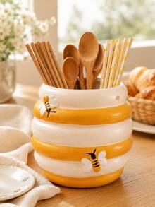 1pc Bee Hive Kitchen Utensil Holder, Cute Bee Kitchen Organizer For Cooking Spoons, Spatulas And Cutlery, Countertop Storage Container, Kitchen Tool Holder, Farmhouse Kitchen Decor, Dining Table Organizer, Housewarming Gift For Home (Bring A Rope) - Multicolor - View 6