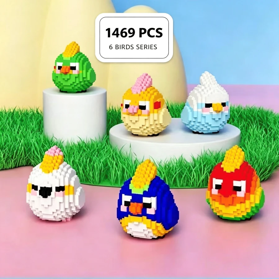 6pcs Cute Parrot Building Blocks, Adorable Little Parrot Assembly Toy, 3D Puzzle Gift Decoration - Multicolor - View 1