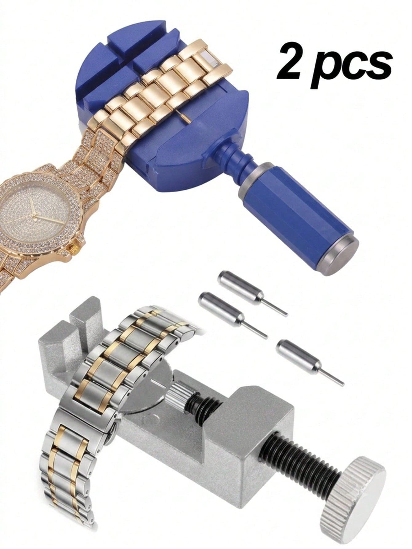 2/1pc Metal Adjustable Height Watch Band Remover Tool Mixed Set - Silver - View 1