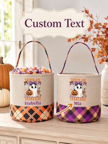 Customizable Personalized Halloween Trick Or Treat Bags - Featuring Self-Defined Names With Adorable, Pumpkin, And Bat Designs, Perfect For Halloween Parties, Events, And Holiday Celebrations, Halloween Decoration Storage, Prank Designs - Multicolor - View 7