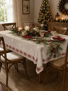 2026 Christmas Decor: Beige Polyester Tablecloth With Reindeer And Forest Pattern, Suitable For Winter Holiday Garden Party Or Kitchen Dining Table, Creating Festive Christmas Atmosphere - Multicolor - View 12