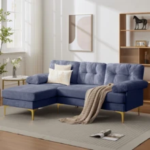 Sofa Made Of Wood Mid-Century Retro With Cushion Modern Blue For Living Room - 藍色 3 人座 - 查看 8