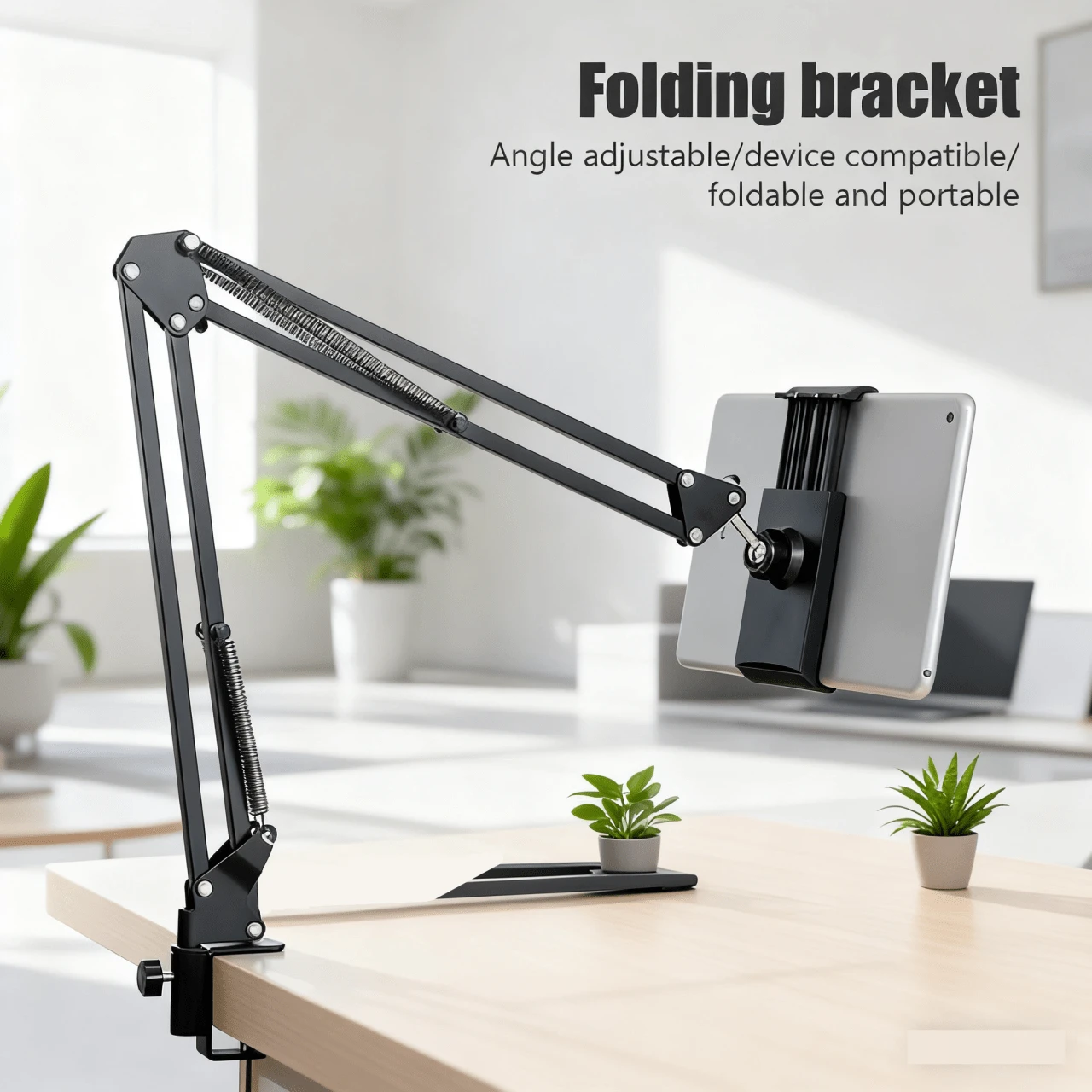 360° Rotating Long Arm Phone Tablet Overhead Mount, Bedside Desktop Dual-Use Slouchy Arm Bracket, Fill Light, Universal Phone Tablet Support Stand - View 1
