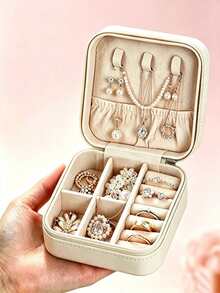 1pc Portable Jewelry Storage Box, 5 Compartments, Travel Jewelry Organizer, Mini Jewelry Box, Suitable For Earrings, Rings, Necklaces, Bracelets - Multicolor - View 1