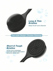 Silicone Bath Brush, Long Handle Back Scrubber, Double-Sided Brush, Body Massage Bathing Scrubber, Bathroom Accessory, Back To School Gift, Home Decor, School Supplies - Multicolor - View 6