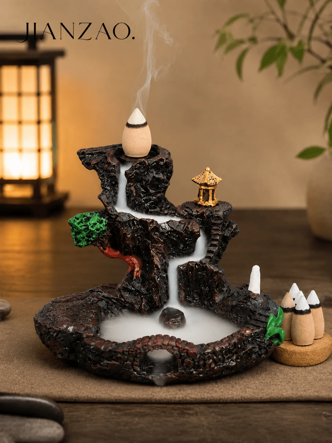 1pc Zen Landscape Waterfall Backflow Incense Burner, 2 Styles Available, Waterfall Effect Incense Holder, Tea Room & Study Decoration, Creative Gift - Incense Burner With Flowing Water - View 1