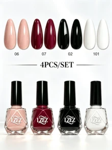 LZEZ 4Pcs/Set Water‑Based Nail Polish, 8ml Per Bottle, Multi‑Color Shimmer Solid Color Combination Nail Art Varnish, DIY Home Manicure Kit For Women Multi‑Style - Multicolor - View 14