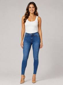 Women's Skinny Jeans - 中等水洗藍 - 查看 5