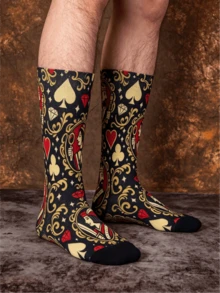 1/3 Pairs Poker Theme Personalized Mid-Calf Socks, Men's Fun Print Street Style Socks, Creative & Fashionable Socks, Fun Christmas Gift - Multicolor - View 5