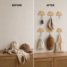 Add Practical Storage And Natural Decorative Texture To Your Home With This 6-Piece Set Of Cloud-Shaped Wall Hooks. Each Compact Hook Features A Bamboo Cloud Panel With Clear Natural Wood Grain And A Silver Iron J-Shaped Hook With Rounded Ends. This Set Of Six Matching Hooks Can Be Installed In Combination To Create A Decorative Wall Layout Or Placed Separately In Any Location Where Extra Hanging Space Is Needed. - View 8