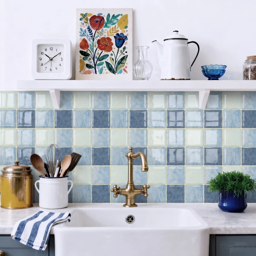 24PCS 3D Self-Adhesive Wall Tile Stickers, 15.25*15.25cm, Multi-Color Square Pattern Decorative Wall Decals, Removable Wall Stickers For Kitchen Backsplash, Bedroom, Living Room Home Wall Renovation And Decoration Sticker Set - A24pcs - View 1