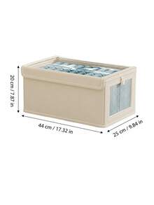 1PC Large Shelf Storage Basket | Fabric Closet Storage Box With Transparent Window For Organization | Foldable Household Storage With Lid, Beige, Grey Decorations Decor Festival Decor Room Decor Home Decor Bed Room Decor - Multicolor - View 13