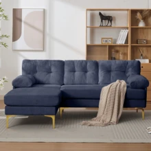 Sofa Made Of Wood Mid-Century Retro With Cushion Modern Blue For Living Room - 藍色 3 人座 - 查看 11