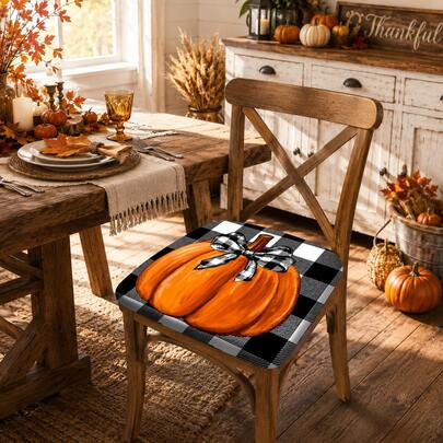 2/4/6pcs Pumpkin Pattern Printed Milk Silk Seat Cushion Covers, High Elasticity Full Coverage Dining Chair Seat Covers, Removable Washable Dust-Proof Chair Protector, Suitable For Kitchen Dining Chairs, Restaurant Chairs, Living Room Chairs, Office Chairs And Home Decor