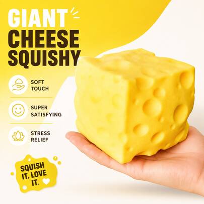 Tachimi Random 1 Pc Melojoy Extra Large Cheese-Shaped Squishy Toy, Slow Rebound Malleable Creative Tofu Ball, Hand Squeeze Stress Relief Ball, Perfect Gift, Birthday Gift, Ideal Gift, Surprise Gift, Holiday Gift, Seasonal Gift