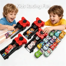 Children's Press-To-Launch Racing Car Toy, 1 Launcher With Random Style Car, Interactive Game Toy Suitable For Boys And Girls 3+ Years Old - Multicolor - View 1