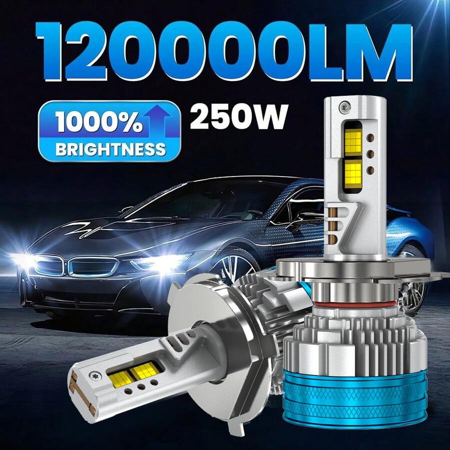 HYNBYZJ 2組裝 H7 LED Canbus 車用大燈 超亮 HB4 H11 H4 H1 9012 HB3 9005 9006 即插即用燈泡 250W 6000K 汽車燈