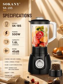 SOKANY 185 Multi-Function Juicer & Blender, Large Capacity, Adjustable Speed, Easy To Clean And Install, One-Touch Operation, Detachable, High Juice Yield, Fast Juicing, Perfect Gift - Black - View 3