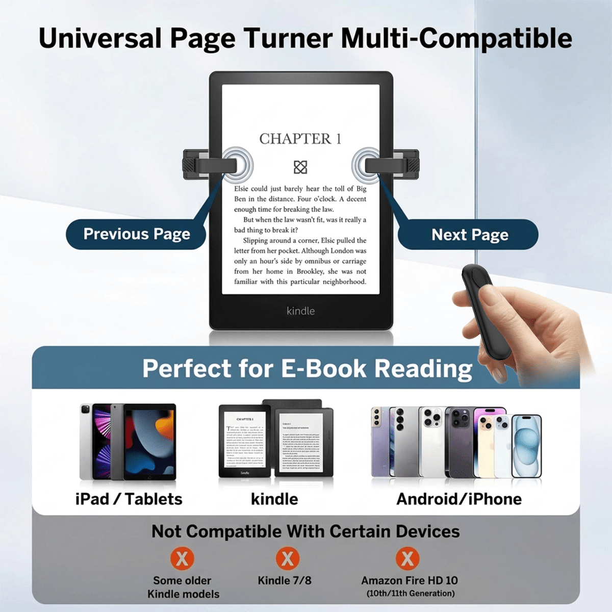 Kindle Paperwhite 遠端翻頁器，適用閱讀、Surface、漫畫/小說、平板電腦、Android，相機照片/影片錄製觸發器，內建 120mAh 電池 - D12A - 查看 4