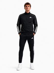 Adidas 2pcs Men's Knit Tracksuit Set, Stand Collar Jacket And Sweatpants - Black and White - View 3