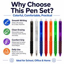 10 Pack Retractable Erasable Gel Pens, Assorted Color Click Pens With Built-In Eraser And Comfort Grip, Smooth Writing Reusable Pens For Students, School, Office, Notes, Journaling And Planning - Multiple Styles - View 11