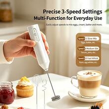 Rechargeable Electric Milk Frother Handheld, Handheld Coffee Frother | Portable Beverage Mixer, 3-Speed, 3 Stirring Heads, Electric Mixer, Suitable For Matcha Latte Cappuccino, Kitchen Gift - Multicolor - View 6