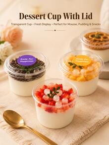 6pcs Clear Dessert Cups With Lids, Pudding Parfait Containers, Elegant Party Supplies, Suitable For Mousse Yogurt Snacks, Fresh Display Dessert Table, Wedding, Birthday, Catering, Events, Celebrations - Multicolor - View 3