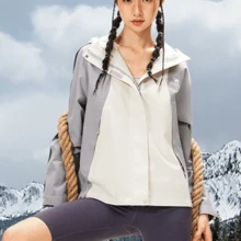 CAMEL CROWN 女款 3 合 1 防風防雨外套 春季戶外旅行用 - 拒油、防風、防雨登山外套 - 榛果灰循環灰墨灰 - 查看 4