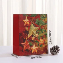 34/68/102pcs Vintage Red Christmas Star Gift Paper Bags With Handles, Poinsettia Candle Xmas Holiday Gift Wrapping Bags, Includes Christmas Stickers - Multicolor - View 4