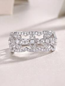 1pc Charming Women's 925 Sterling Silver Moissanite Ring, Suitable For Wedding, Proposal, Anniversary Celebration And Valentine's Day Gift - Silver - View 7