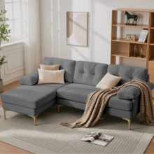 Sofa Made Of Wood Mid-Century Retro With Cushion Modern Blue For Living Room - 灰色 3 人座 - 查看 1