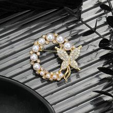 Elegant Personalized Floral Wreath Butterfly Brooch, Artistic Elegant Fashionable High-End Light Luxury Fixed Clothing Brooch Accessory - Gold - View 5
