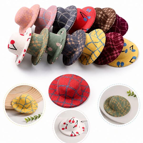 1/5/10/20pcs 3.5cm Vintage Printed Mini Felt Hat Set, Mixed Colors, Floral Pattern, DIY Craft Accessories, Sewing Decoration Mini Hats, Handmade Projects And Photography Props