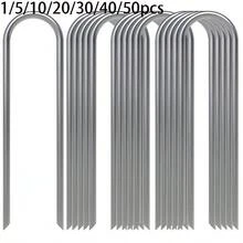 1pc/10pcs/20pcs/30pcs/50pcs U-Shaped Garden Stakes Set, Durable Iron Ground Stakes For Greenhouse, Tent, Lawn, Barrier, Plastic Board, Irrigation Pipe - Multicolor - View 1