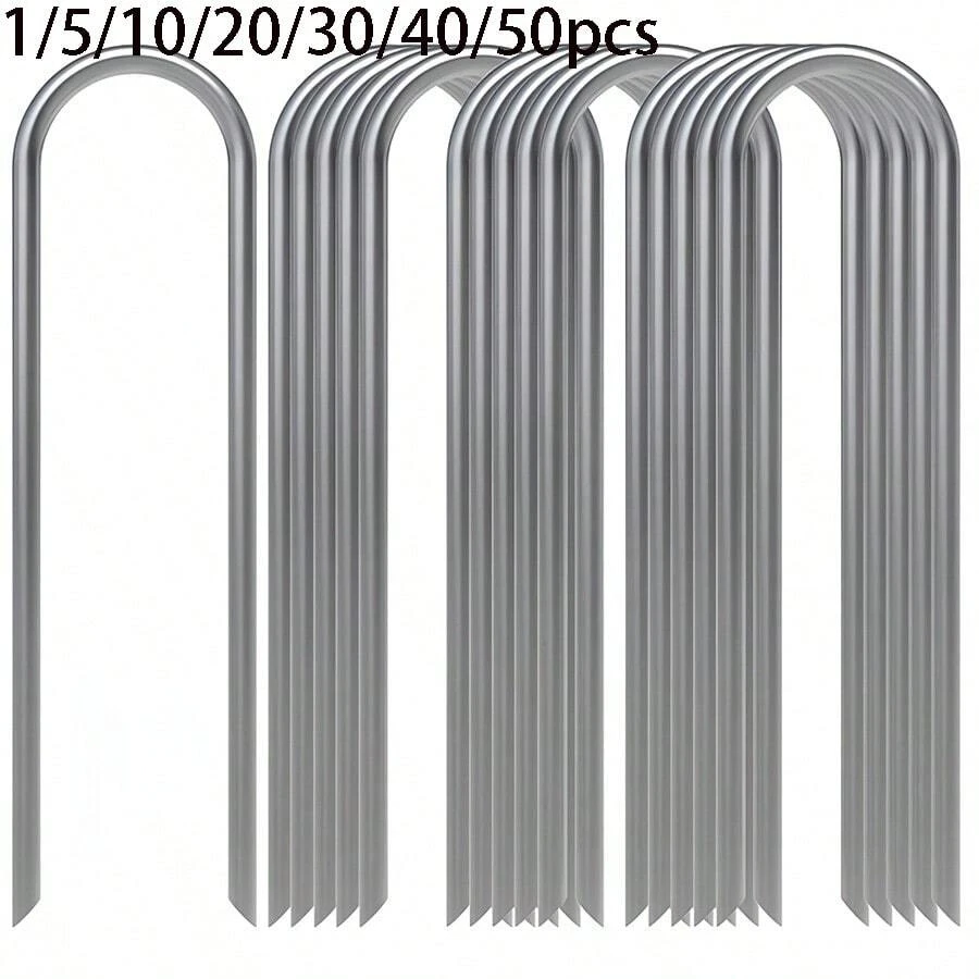 1pc/10pcs/20pcs/30pcs/50pcs U-Shaped Garden Stakes Set, Durable Iron Ground Stakes For Greenhouse, Tent, Lawn, Barrier, Plastic Board, Irrigation Pipe - Multicolor - View 1