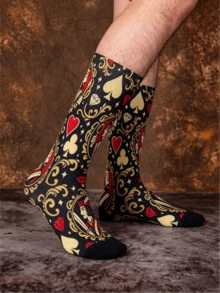 1/3 Pairs Poker Theme Personalized Mid-Calf Socks, Men's Fun Print Street Style Socks, Creative & Fashionable Socks, Fun Christmas Gift - Multicolor - View 6
