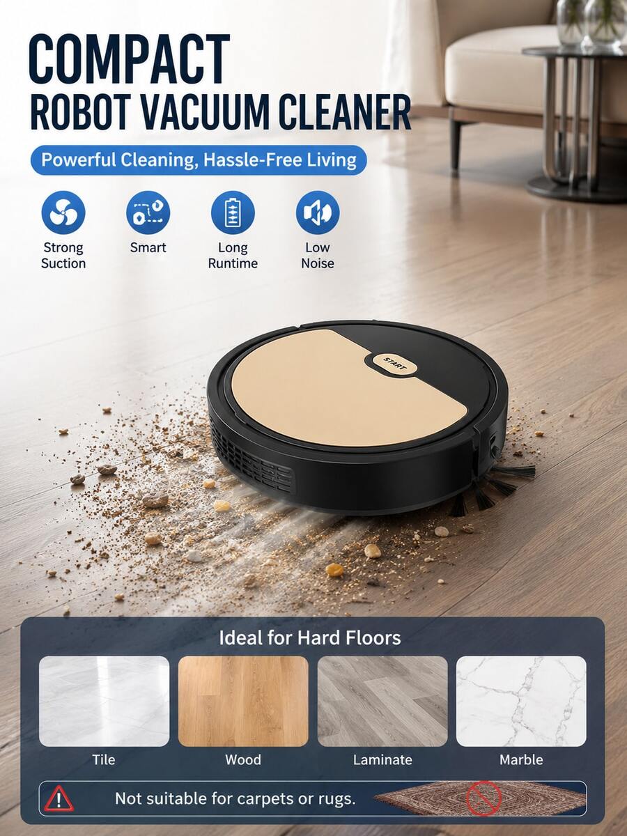 Compact Robot Vacuum Cleaner For Sweeping And Mopping Floors USB Rechargeable Mini Cleaner Sweeping Robot Multifunctional Smart Cleaning Machine For Hard Floors Pet Hair - Black Gold - View 1