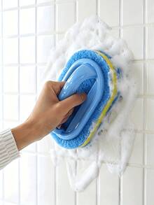 Ergonomic Handheld Sponge Brush, Dual-Color Design, Multi-Function Manual Cleaning Brush, Suitable For Bathtub, Kitchen, Bathroom, Can Clean Tiles, Cookware And Stains, Bathroom Accessories, Kitchen Accessories Cleaning - Sponge Scrubber With Handle - View 12