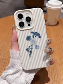 1件 白色條紋海龜水母個性化極簡全包覆 TPU 防震手機殼，適用於 Apple 18 17 16 15 14 13 12 11 Pro Max Air 及系列 - 彩色 - 查看 3