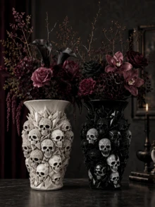 1pc Gothic Skull Vase, Dark Halloween Decor Vase, Suitable For Living Room, Entryway, Desktop And Home Decoration, Unique Horror Style Ornament - A - View 4