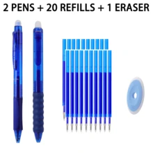 Retractable Erasable Gel Pen Set, 2 Pens + 20 Replacement Refills + 1 Eraser, 0.5mm Fine Point Refillable Erasable Pens, Smooth Writing Click Pens For Students, School, Office, Notes, Homework & Journaling - Multicolor - View 3